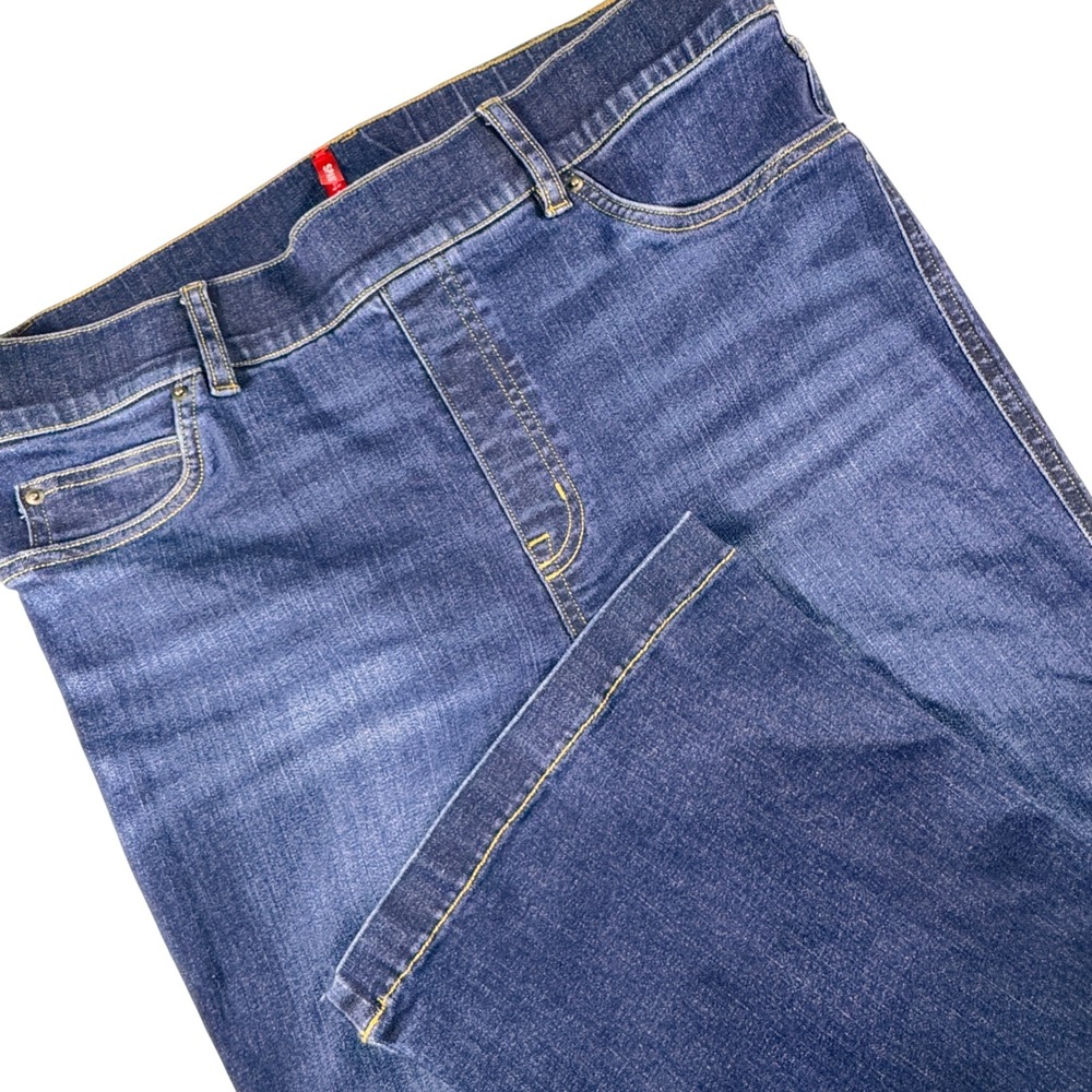 Spanx Flare Jeans Women Size XL Blue Dark Wash High Rise Stretch Denim Pull On